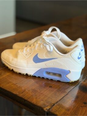 Nike Air Max White Sneakers with Light Blue Accents- Mens Golf Shoes